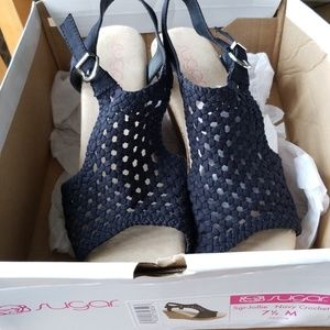 *Brand New* Navy, crochet wedge sandal by Sugar